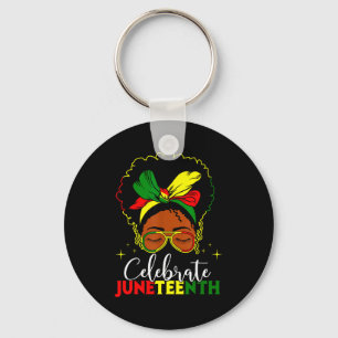 Juneteenth pride black african women messy bun eye keychain