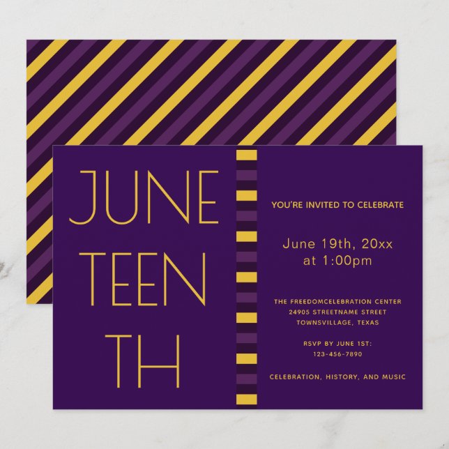 Juneteenth Purple Yellow Freedom Celebration Invitation (Front/Back)