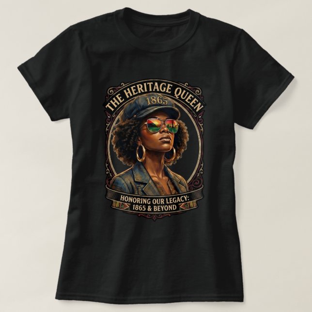 Juneteenth Queen Shirt Black Pride Tee, African Am (Design Front)