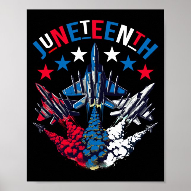 juneteenth red white blue flag fighter jet airplan poster (Front)