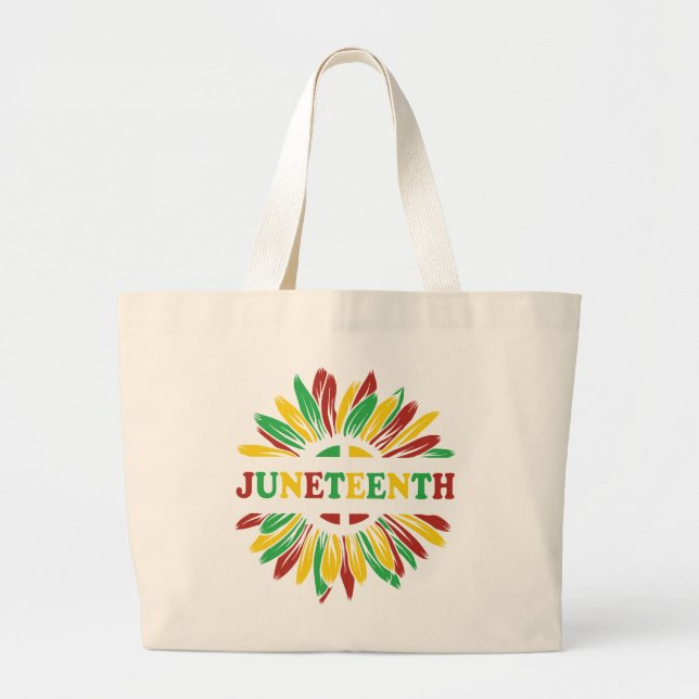 Juneteenth | Sunflower | Red Black Green Large Tote Bag (Front)