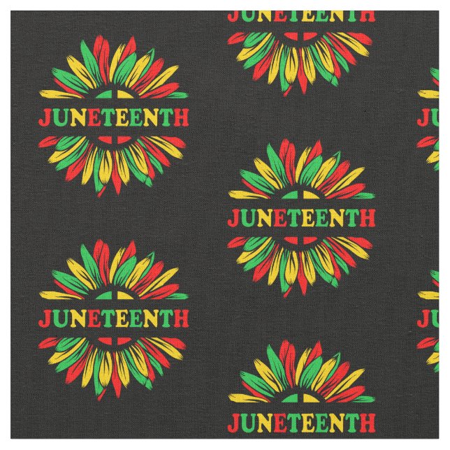 Juneteenth Sunflower Red Green Yellow Material Fabric (Close Up)