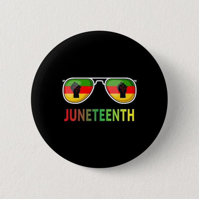 Juneteenth Sunglasses Black Pride Flag Fists Men W 2 Inch Round Button (Front)