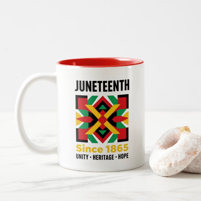 Juneteenth Two-Tone Coffee Mug (With Donut)