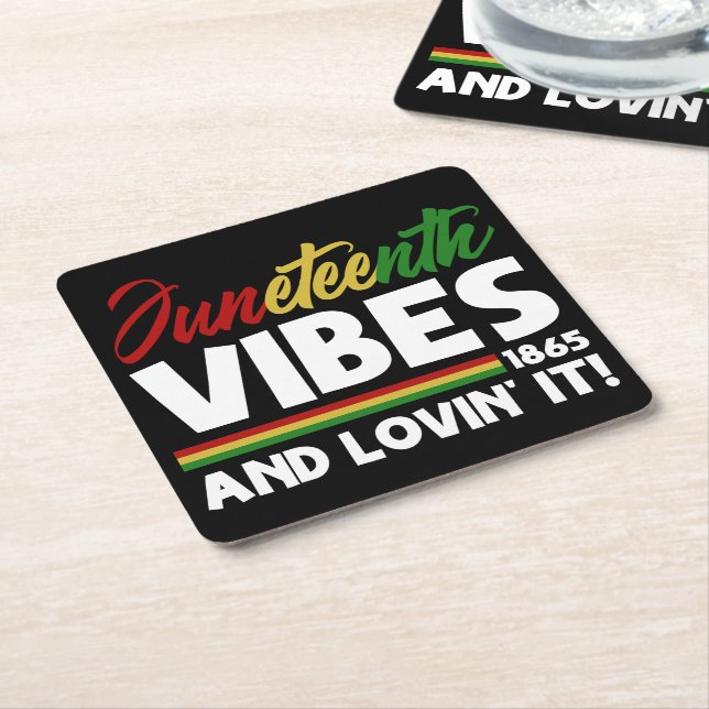 Juneteenth Vibes -  Freedom Day 1865 Black History Square Paper Coaster (Angled)