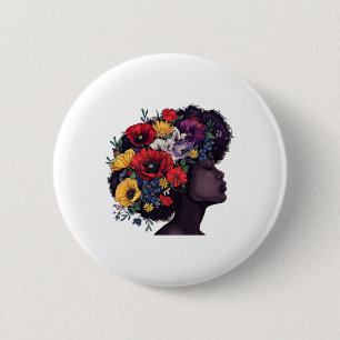Juneteenth Women Black History Afro Flower Hair St 2 Inch Round Button