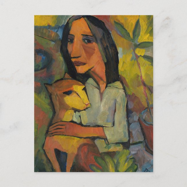 Junge Frau mit Katze by Dorothea Maetzel-Johannsen Postcard (Front)