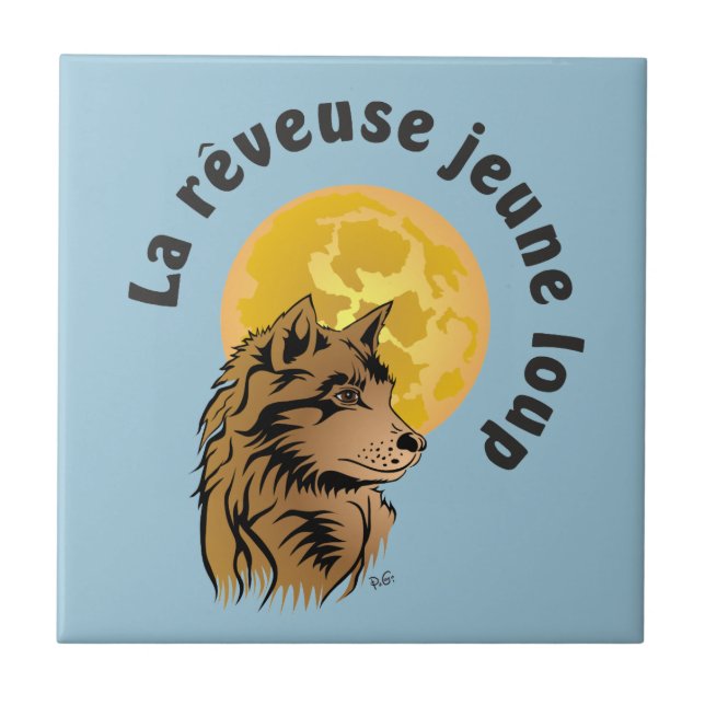 junger träumender Wolf Keramik Fotofliese Tile (Front)