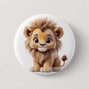 Jungle Adorable Lion Cub Sitting Portrait 2 Inch Round Button