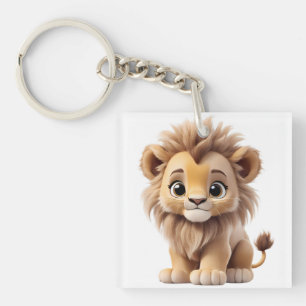 Jungle Adorable Lion Cub Sitting Portrait  Keychain