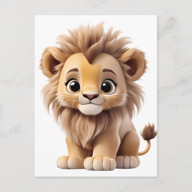 Jungle Adorable Lion Cub Sitting Portrait  Postcard (Front)
