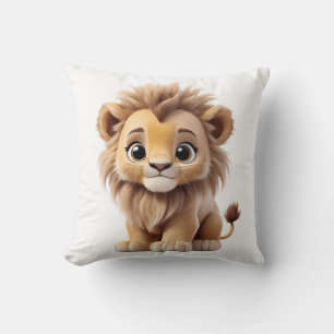 Jungle Adorable Lion Cub Sitting Portrait  Throw Pillow