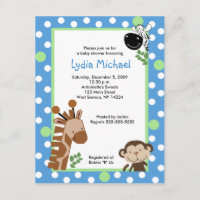 JUNGLE ADVENTURE BLUE 4x5 Baby Shower Invitations