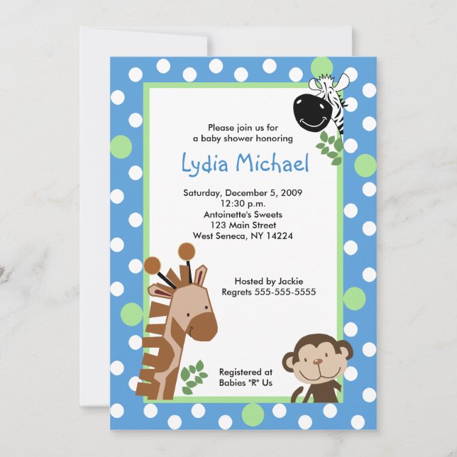 JUNGLE ADVENTURE BLUE Safari Baby Shower Invitation (Front)