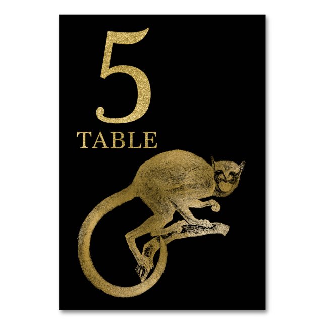 Jungle African Animal Monkey Table Number Card 5 (Front)