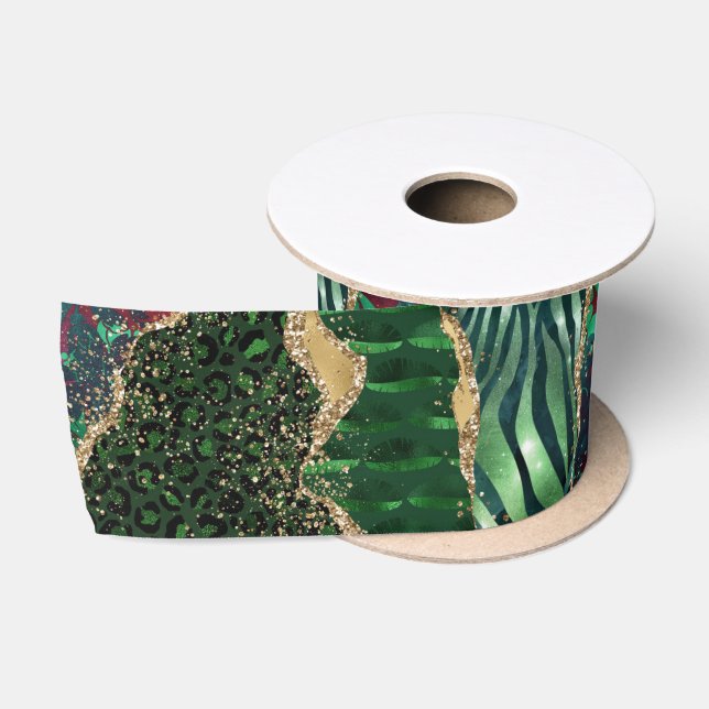 Jungle Agate | Animal Print Geode Pattern Satin Ribbon (Spool)