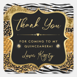 Jungle Agate Gold Zebra Stripes Quinceanera  Square Sticker