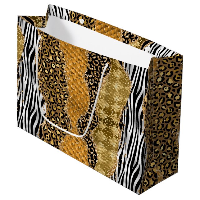 Jungle Agate | Luxe Animal Texture Pattern Large Gift Bag (Front Angled)