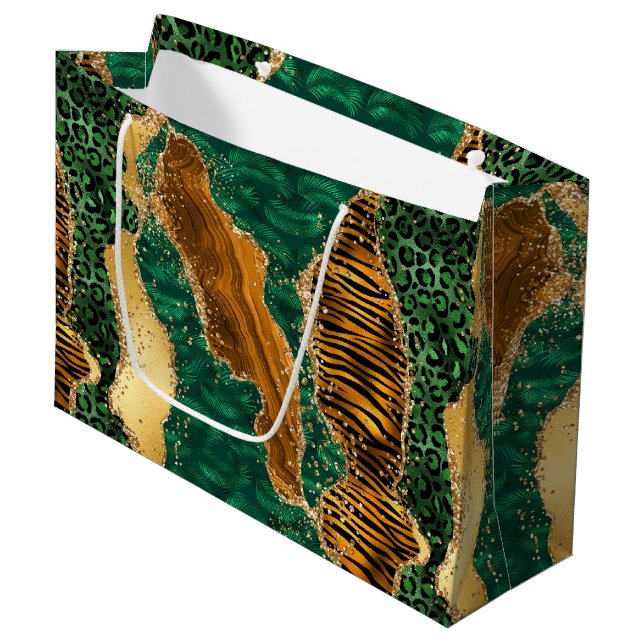 Jungle Agate | Wild Luxe Animal Pattern Large Gift Bag (Front Angled)