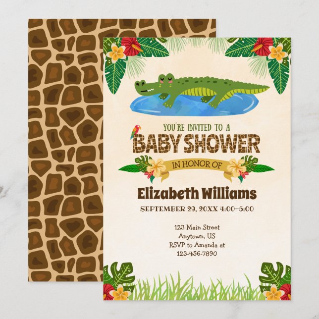 Jungle Alligator Baby shower crocodile Invitation (Devant / Derrière)