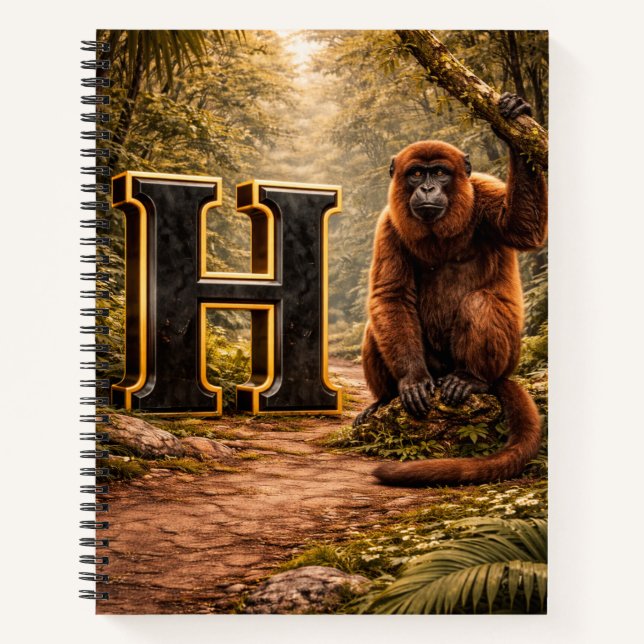 Jungle Alphabet Letter H Howler Monkey Educational Notebook (Front)