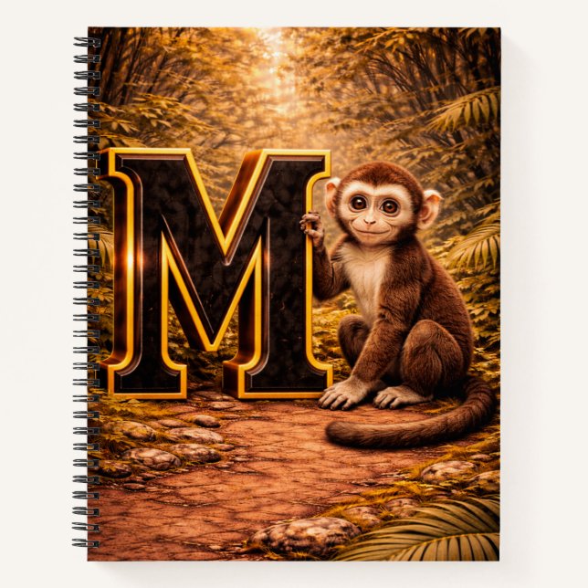 Jungle Alphabet Letter M Monkey Gold Educational  Notebook (Front)