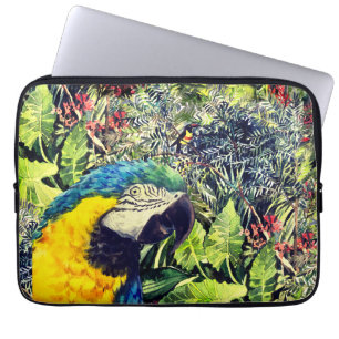 Jungle and a blue yellow macaw laptop sleeve