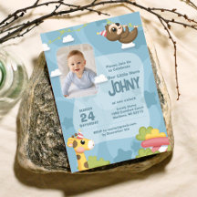 Jungle Animal Blue 1er Anniversaire Invitation