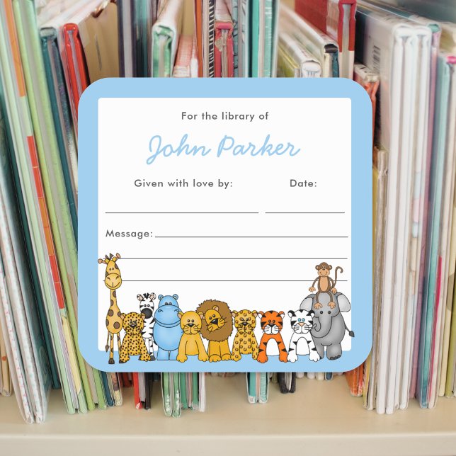 Jungle Animal Bookplate with custom colours! Square Sticker (Creator Uploaded)