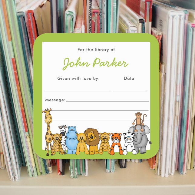 Jungle Animal Bookplate with custom colours! Square Sticker (Creator Uploaded)