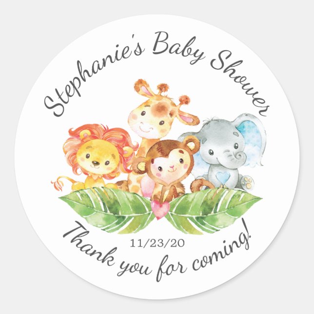 Jungle Animal Boys Baby shower Favoriser Sticker (Devant)