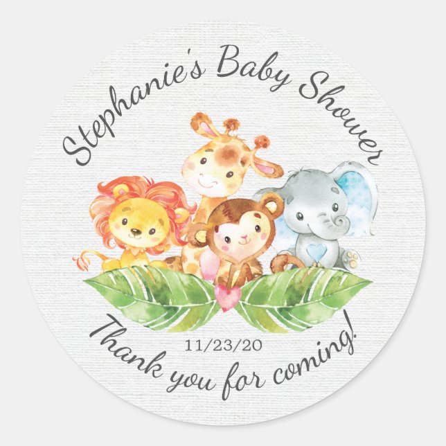 Jungle Animal Boys Baby shower Favoriser Sticker (Devant)