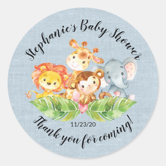 Jungle Animal Boys Baby Shower Favour Sticker (Front)