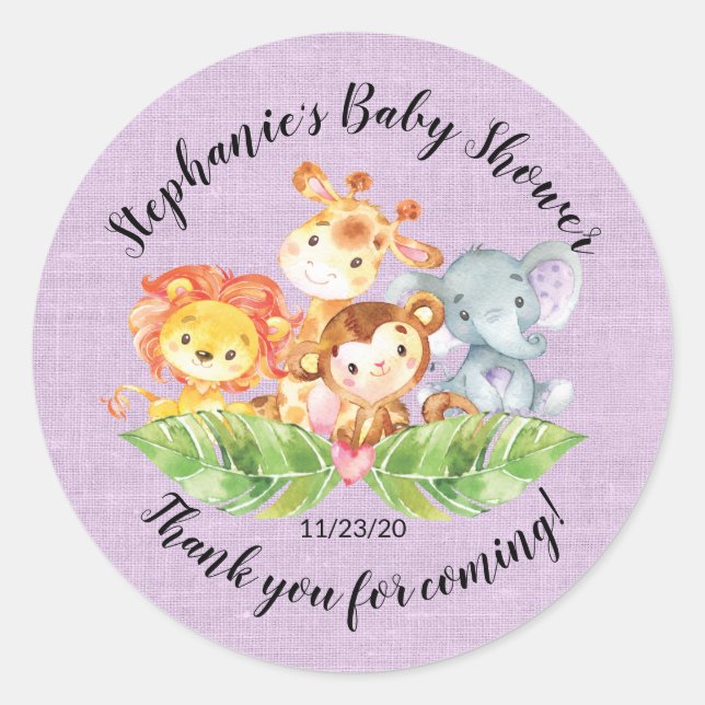 Jungle Animal Girls Baby shower Favoriser Sticker (Devant)