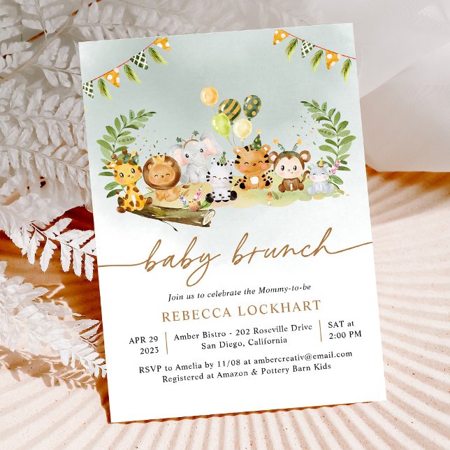 Jungle Animal Party Boy Baby Brunch Invitation (Creator Uploaded)