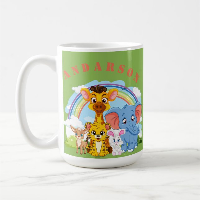 Jungle Animal Personalized Name Coffee Mug (Left)