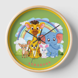 Jungle Animal Personalized Name Wall Clock