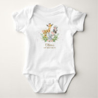 Jungle Animal Pink Floral Girl 1st Birthday Outfit