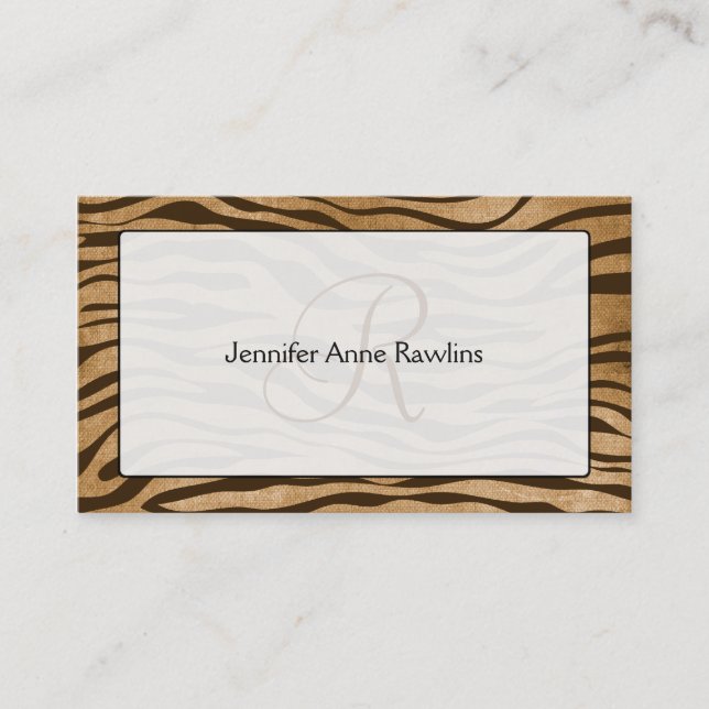 Jungle Animal Print Monogram Initial Business Card (Front)