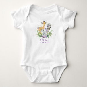 Jungle Animal Purple Floral 1st Birthday Outfit Baby Bodysuit