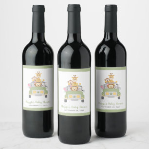Jungle Animal Safari Baby Shower Wine Label