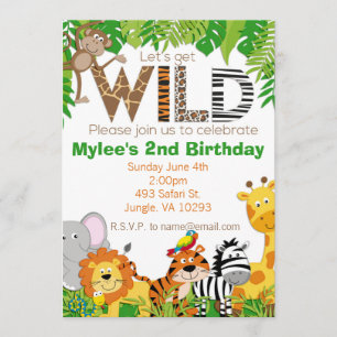 Jungle Animal Safari Birthday Invitation