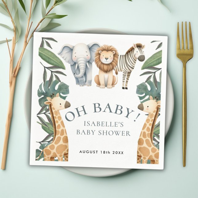 Jungle Animal Safari Greenery Neutral Baby Shower Napkin (Jungle Animal Safari Greenery Neutral Baby Shower Napkins)