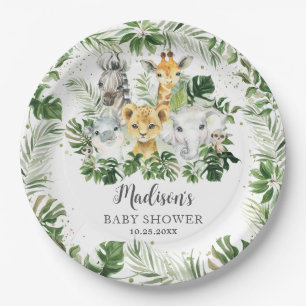 Jungle Animal Safari Greenery Neutral Baby Shower Paper Plate