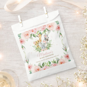 Jungle Animal Safari Pink Floral Girl Baby Shower Favour Bag