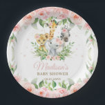 Jungle Animal Safari Pink Floral Girl Baby Shower  Paper Plate<br><div class="desc">Matching items available in store!  (c) The Happy Cat Studio.</div>