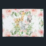 Jungle Animal Safari Pink Floral Girl Nursery Room Pillowcase<br><div class="desc">Matching items available in store!  (c) The Happy Cat Studio.</div>