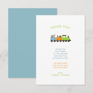 JUNGLE ANIMAL TRAIN baby shower thank you note Card