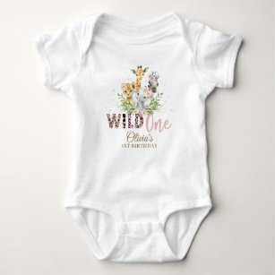 Jungle Animal Wild ONE Girl 1st Birthday Outfit  Baby Bodysuit