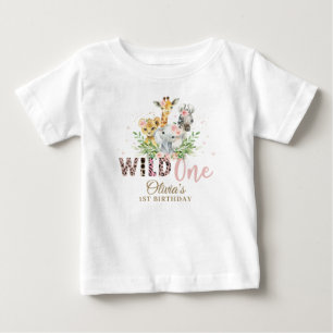 Jungle Animal Wild ONE Girl 1st Birthday Outfit  Baby T-Shirt